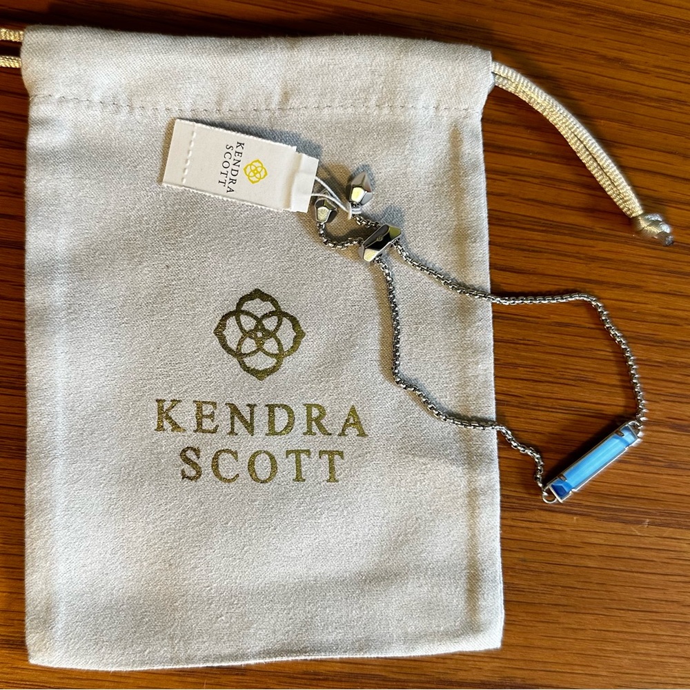 Kendra Scott Stan Rhodium Adjustable Bracelet with blue stone